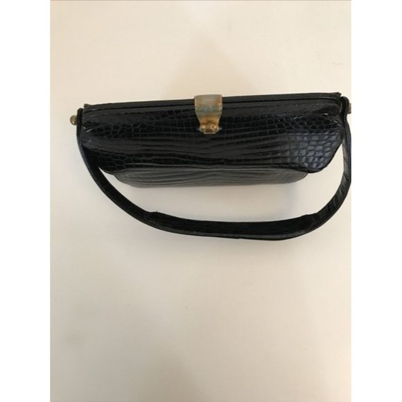 Lancel Navy Crocodile Leather Boxy Hinged Top Bag - Picture 6 of 6